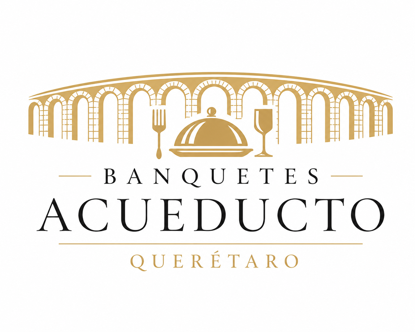logo - banquetes acueducto queretaro, arcos dorados, tenedor y copa